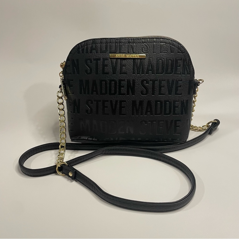 STEVE MADDEN HANDBAG  Stamped Logo Black With GOLD Hardware